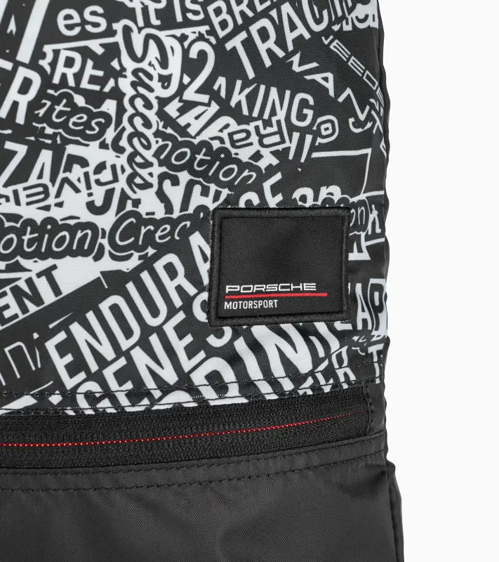 PORSCHE Gym Bag Motorsport Fanwear Taška batůžek na věci na převlečení černobílý potisk