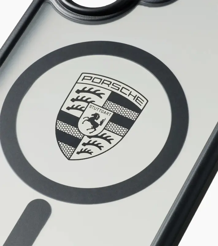 PORSCHE Snap-on case for iPhone® 17 Kryt mobilního telefonu iPhone 17 se znakem Porsche černý hliníkový rámeček