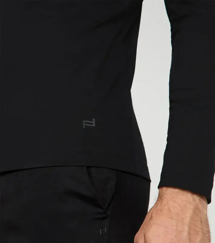 PORSCHE DESIGN Long-sleeve V-neck Shirt Tričko s dlouhým rukávem s výstřihem do V mírně elastické černá