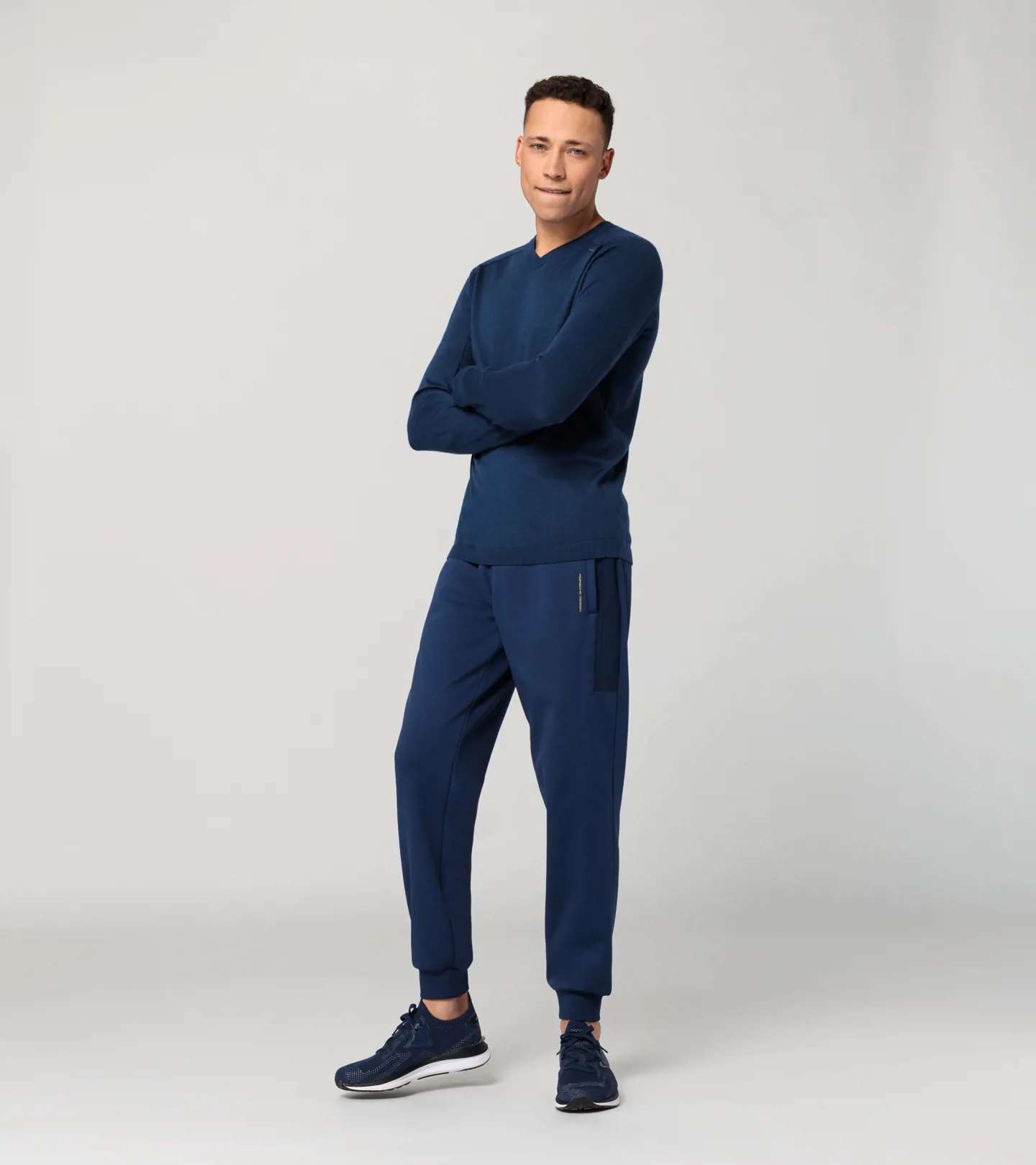 PORSCHE DESIGN EvoKNIT® V-Neck Jumper Pullover Svetr sportovní funkční s výstřihem do V perská modrá