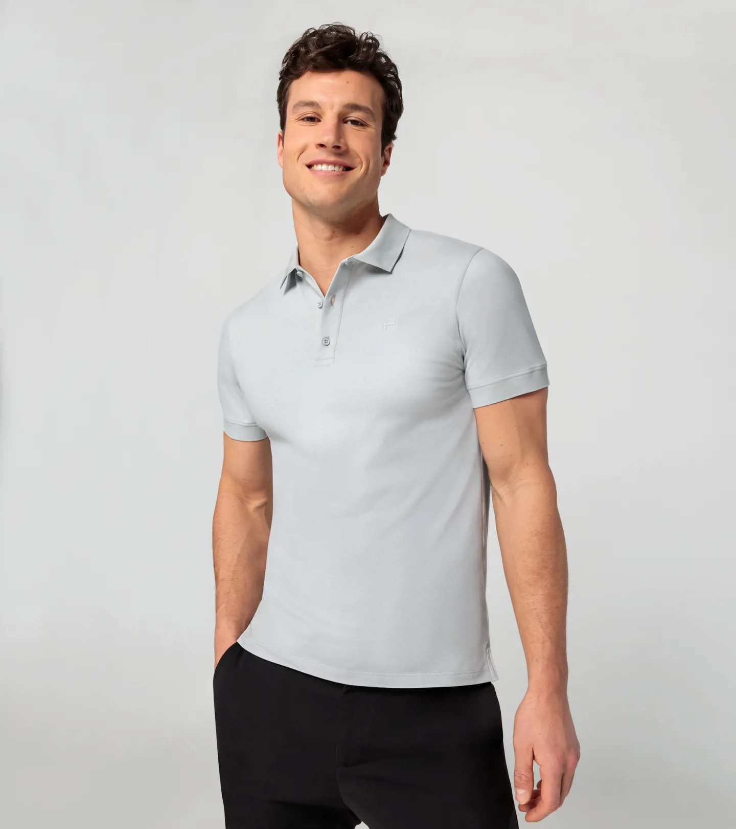 PORSCHE DESIGN Icon Polo Shirt Tričko módní s límečkem a knoflíky s logem PD popelavě šedá