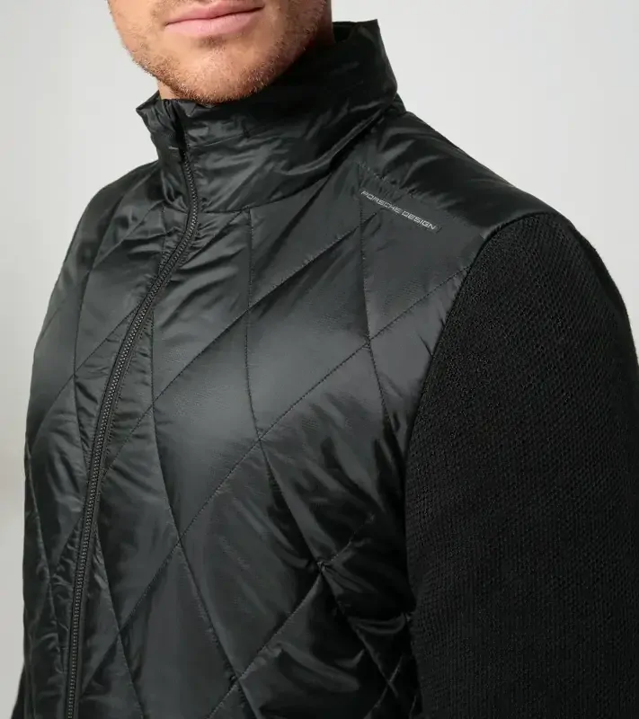PORSCHE DESIGN Hybrid jacket Bunda prošívaná s pletenými rukávy a kapucí černá