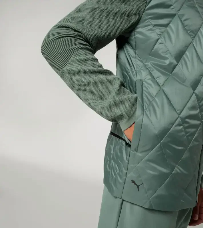 PORSCHE DESIGN Hybrid jacket Bunda prošívaná s pletenými rukávy a kapucí eukalyptová zelená