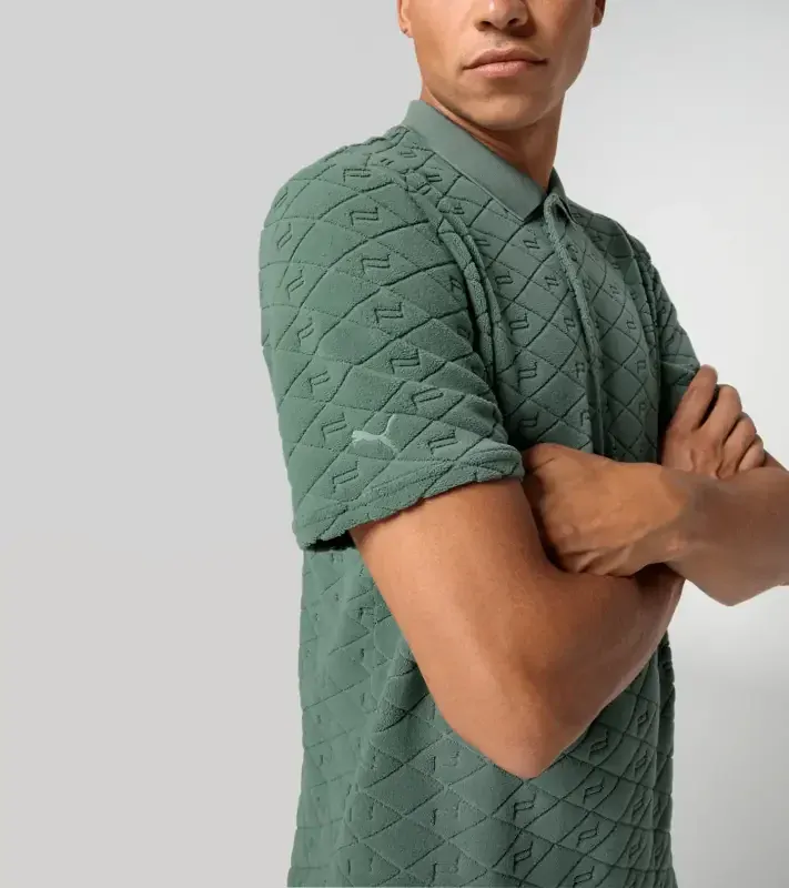 PORSCHE DESIGN Summer polo Polokošile tričko s límečkem a knoflíky s reliéfním vzorem eukalyptová zelená