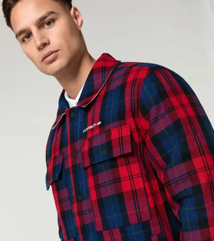 PORSCHE Reversible jacket Turbo No. 1 Bundá pánská oboustranná kostkovaná a  ledovcově šedá