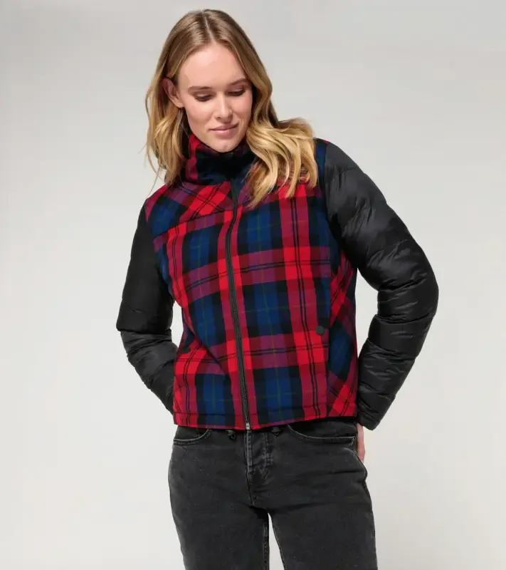 PORSCHE Reversible women's jacket Turbo No. 1 Bunda dámská oboustranná kostkovaná a černá