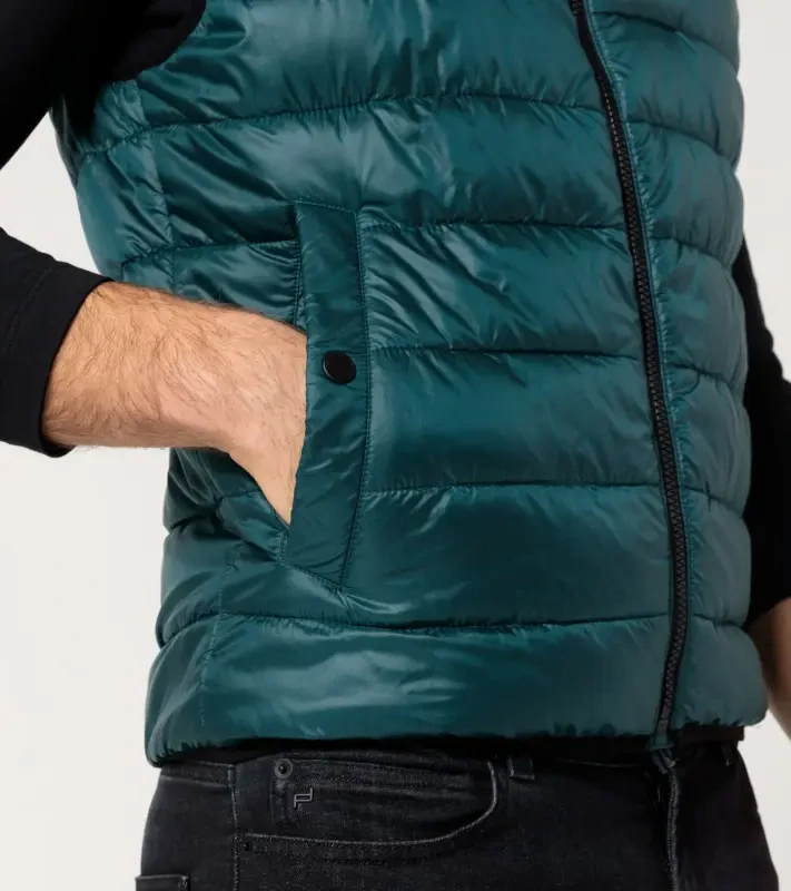 PORSCHE DESIGN Lightweight vest Vesta prošívaná odlehčená na zip petrolejově zelená
