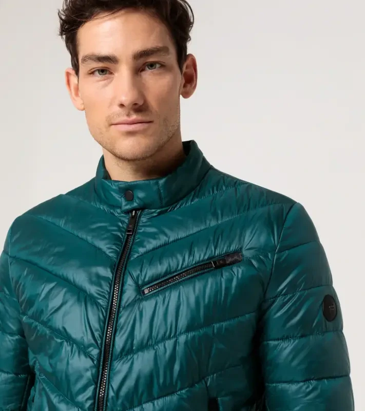PORSCHE DESIGN Lightweight jacket Bunda prošívaná odlehčená na zip petrolejově zelená