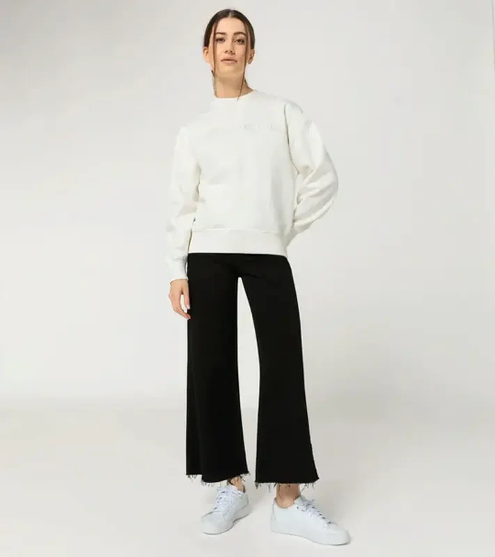 PORSCHE Women's Sweater Essential Svetr dámský s výšivkou a nápletem krémově bílá
