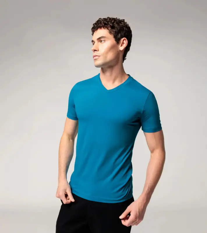 PORSCHE DESIGN V-Neck T-Shirt Tričko s výstřihem do V světle modrá