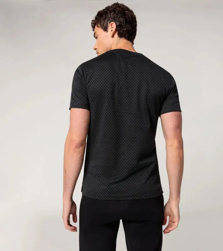 PORSCHE DESIGN Seasonal T-shirt Tričko s kulatým výstřihem žakárové bavlněné černá se vzorem