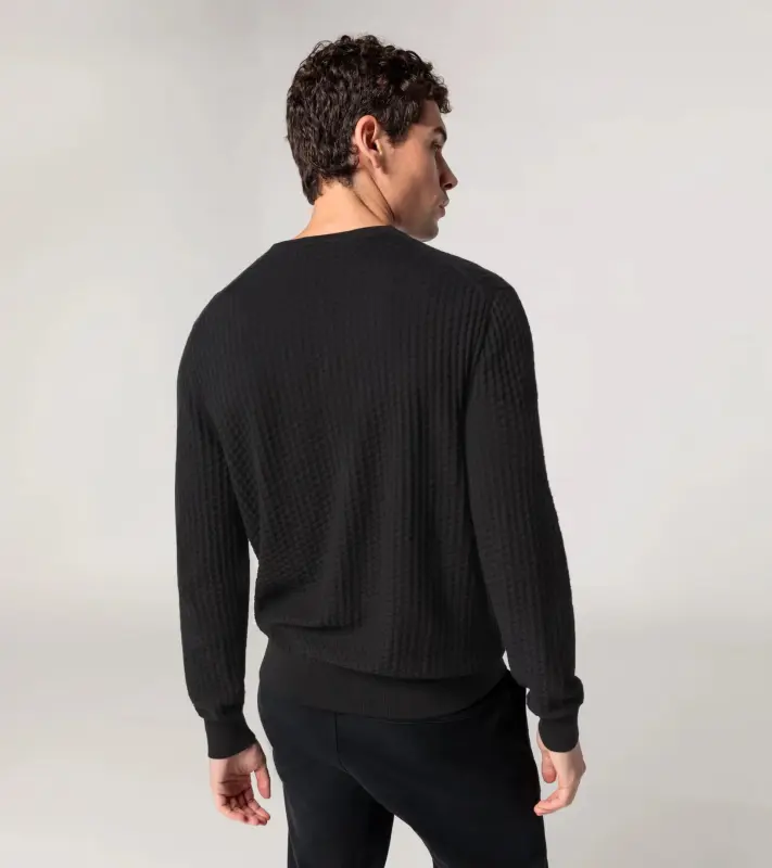 PORSCHE DESIGN Jacquard Sweater Svetr společenský žakárový se vzorem černá