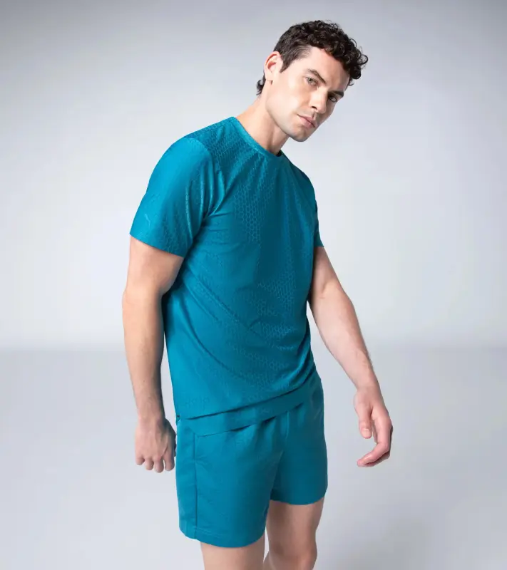 PORSCHE DESIGN Hexagon T-shirt Tričko volnočasové sportovní s kulatým výstřihem logem a šestihranným vzorem modrá