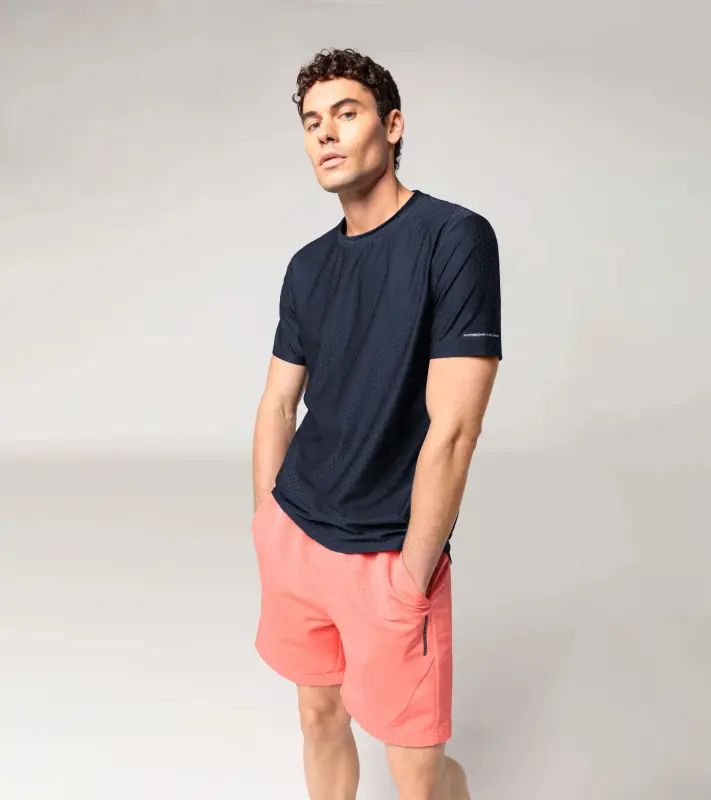 PORSCHE DESIGN Hexagon T-shirt Tričko volnočasové sportovní s kulatým výstřihem logem a šestihranným vzorem tmavě modrá