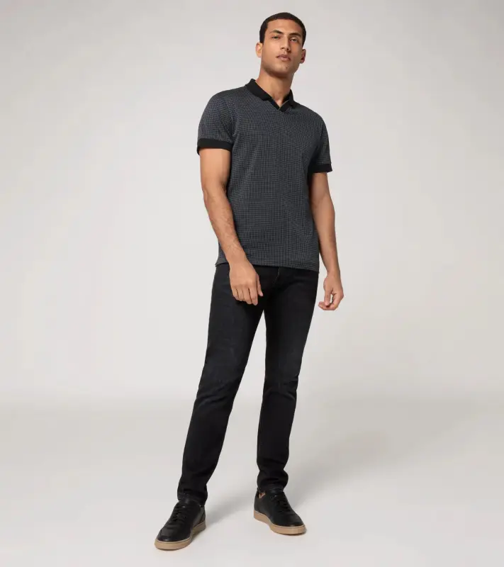 PORSCHE DESIGN Targa polo shirt Polokošile tričko s límečkem žakárové s výrazným vzorem pepita černošedá