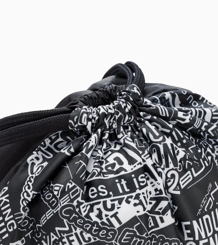 PORSCHE Gym Bag Motorsport Fanwear Taška batůžek na věci na převlečení černobílý potisk