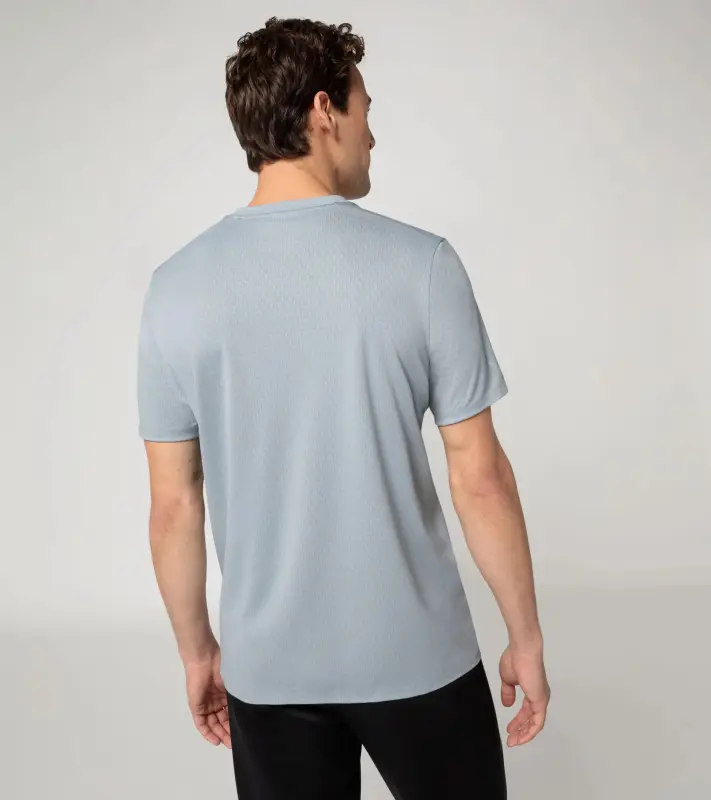 PORSCHE DESIGN Hexagon graphene T-shirt Tričko volnočasové sportovní s kulatým výstřihem logem a šestihranným vzorem světle šedá