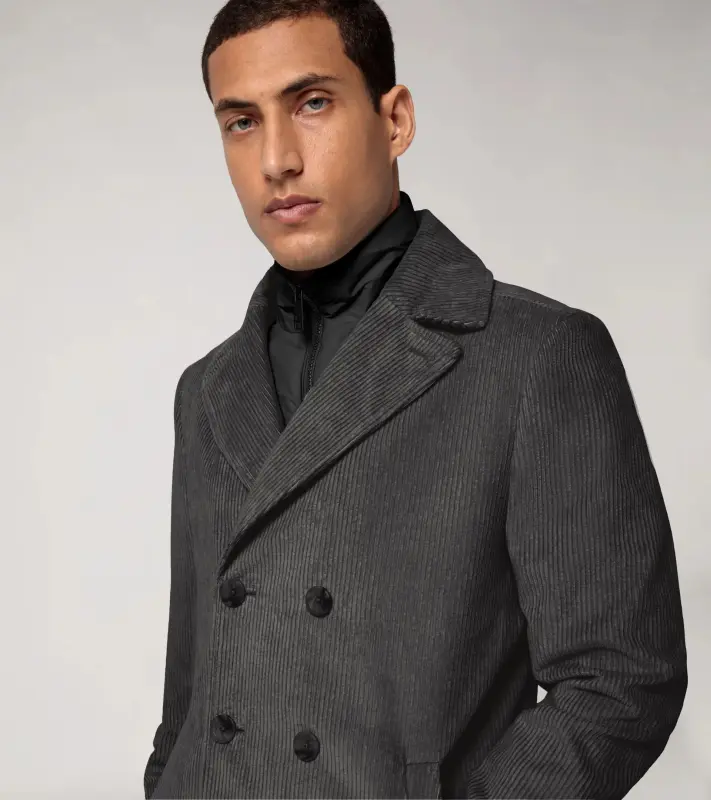 PORSCHE DESIGN Hybrid pea coat Kabát dvouřadý krátký s kombinací materiálů a žakárovou podšívkou antracitová šedá