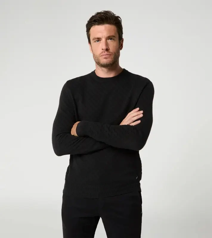 PORSCHE DESIGN Crew-neck Pullover Svetr žakárový pulovr s výstřihem ke krku černá