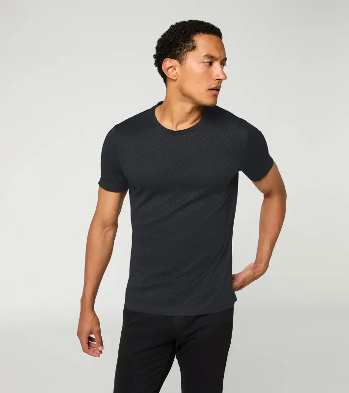 PORSCHE DESIGN Seasonal T-shirt Tričko s kulatým výstřihem žakárové bavlněné černé