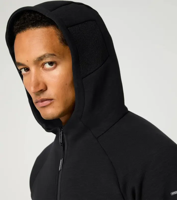 PORSCHE DESIGN Hooded Sweat Jacket Mikina na zip s kapucí decentními logy černá