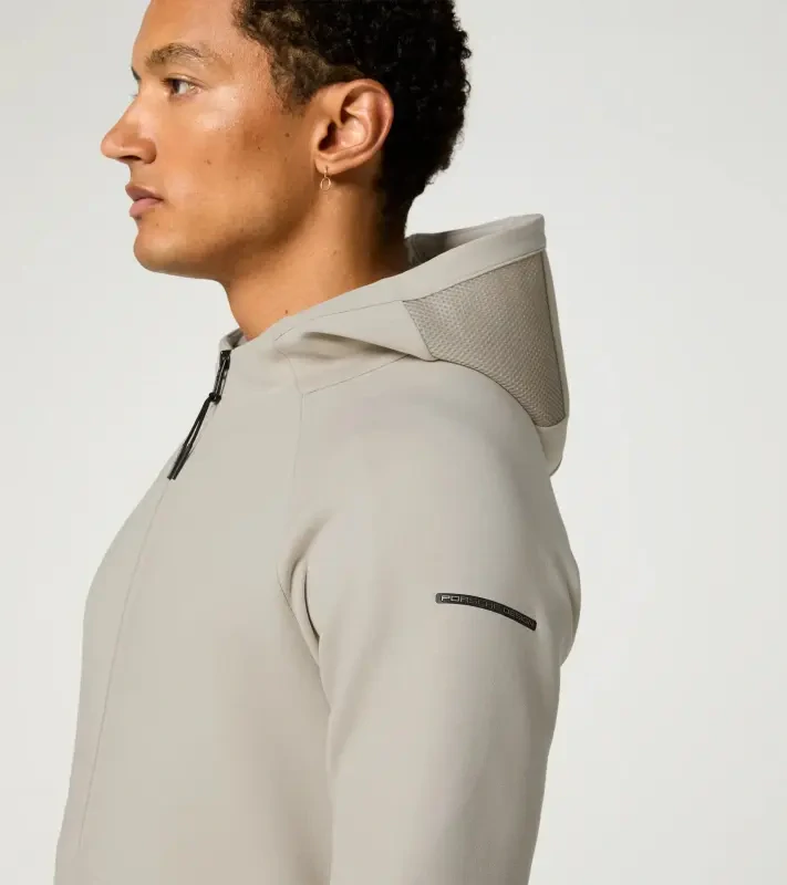 PORSCHE DESIGN Hooded Sweat Jacket Mikina na zip s kapucí decentními logy běžová