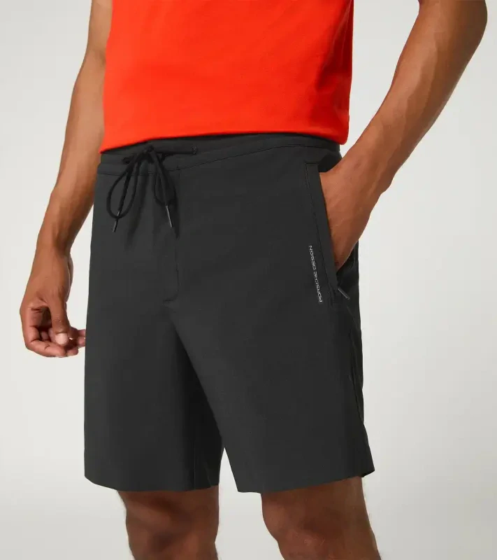 PORSCHE DESIGN Active shorts Kalhoty krátké šortky funkční s drukem a stahovací šňůrkou černá