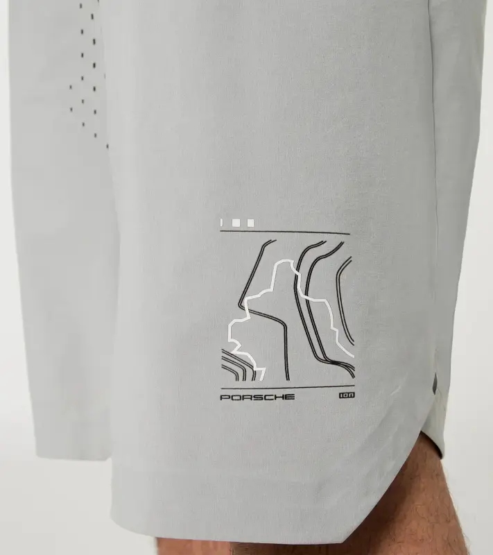 PORSCHE Bike Shorts Unisex Kalhoty krátké šortky cyklistické sportovní funkční s potiskem a logem světle šedá