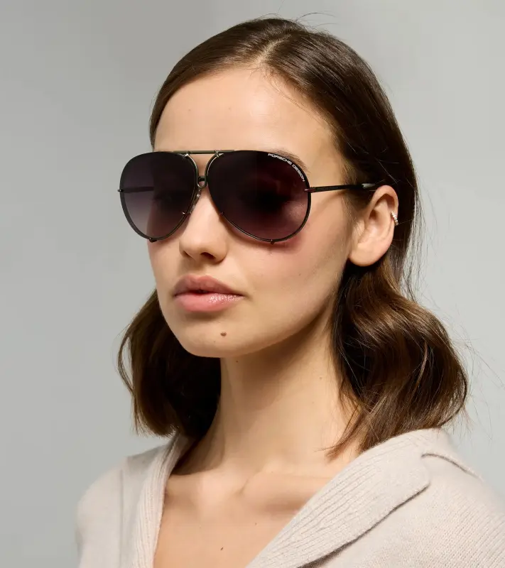 PORSCHE DESIGN P´8478 Sunglasses Iconic Aviator #1 Ladies Capsule Sluneční brýle Pilotky dámské olivovošvestkové s výměnnými skly ve fialovém gradientu nebo olivové