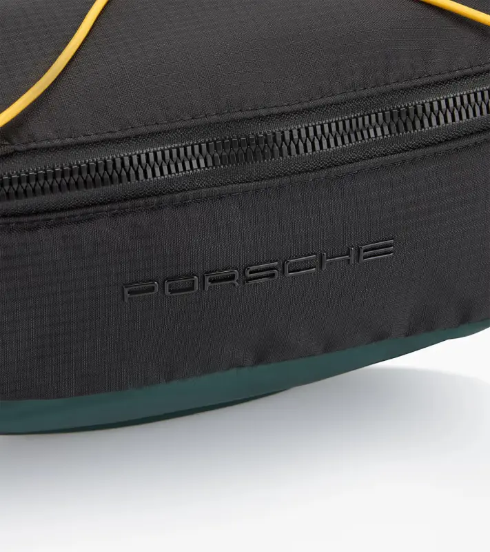 PORSCHE Crossbody Bag AHEAD Pouzdro ledvinka volnočasová černá se tmavě zelenými a žlutými doplňky