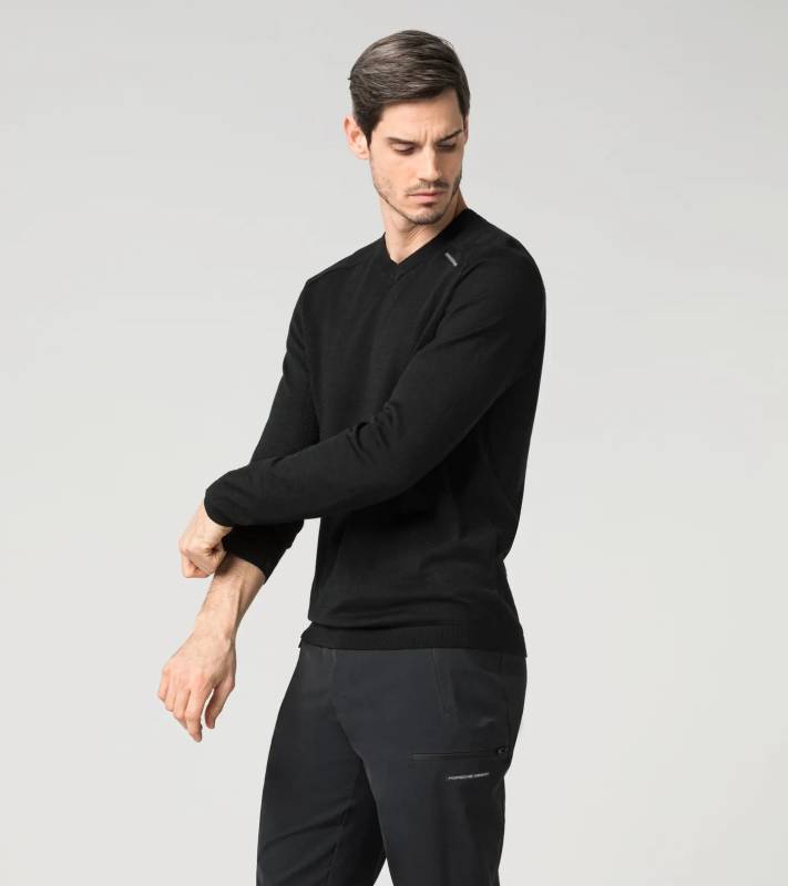 PORSCHE DESIGN EvoKNIT® V-Neck Jumper Pullover Svetr sportovní funkční s výstřihem do V černý
