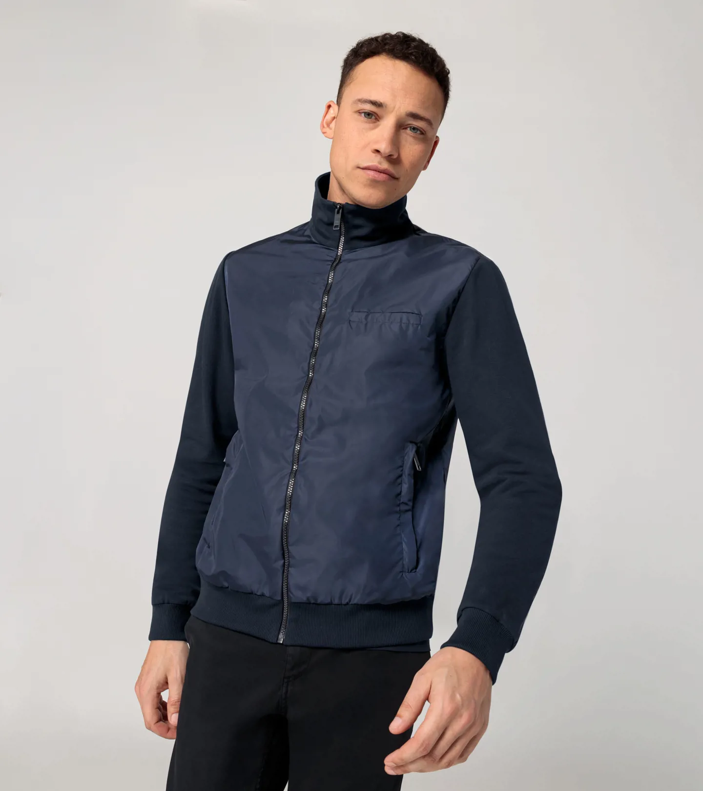 PORSCHE DESIGN Athletic cardigan Bunda s pletenými rukávy a stojáčkem tmavě modrá