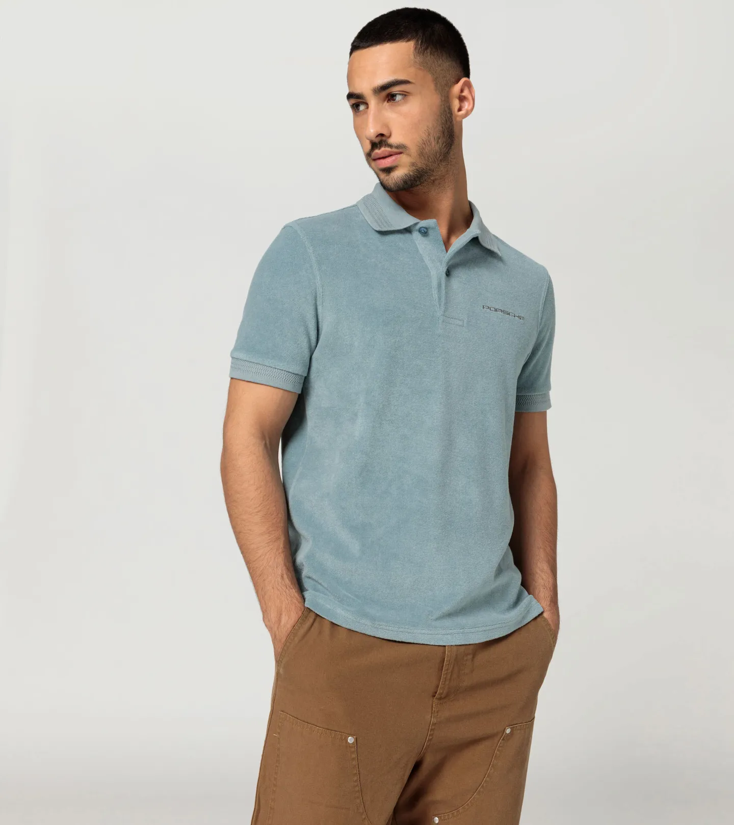 PORSCHE DESIGN Polo shirt 60Y Porsche 911 Tričko s límečkem a knoflíky šedozelená