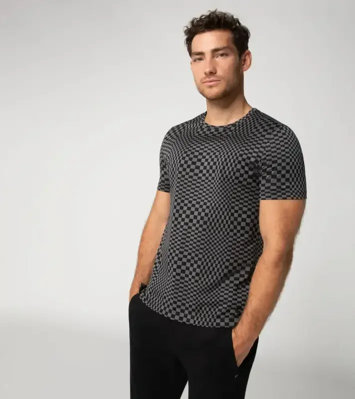 PORSCHE DESIGN Seasonal T-shirt Tričko s kulatým výstřihem žakárové bavlněné černošedá kostka