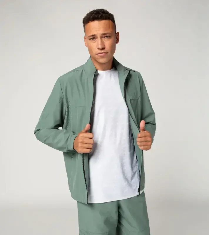 PORSCHE DESIGN Woven tech jacket Bunda tkaná sportovní tech funkční eukalyptová zelená
