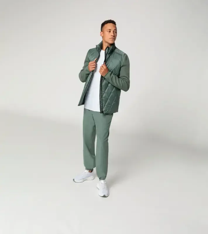 PORSCHE DESIGN Hybrid jacket Bunda prošívaná s pletenými rukávy a kapucí eukalyptová zelená