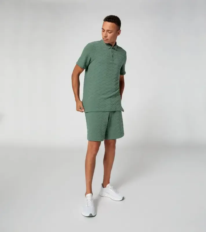 PORSCHE DESIGN Summer polo Polokošile tričko s límečkem a knoflíky s reliéfním vzorem eukalyptová zelená
