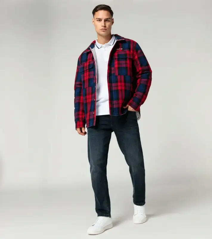 PORSCHE Reversible jacket Turbo No. 1 Bundá pánská oboustranná kostkovaná a  ledovcově šedá
