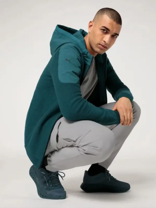 PORSCHE DESIGN Wool Mix Jacket Bunda sportovní s kapucí z merina petrolejově zelenomodrá