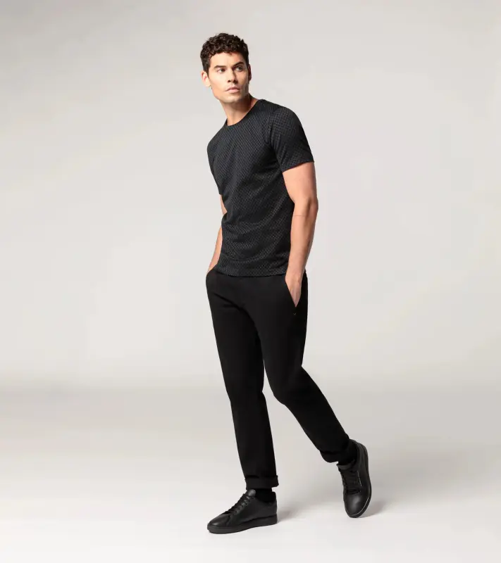 PORSCHE DESIGN Seasonal T-shirt Tričko s kulatým výstřihem žakárové bavlněné černá se vzorem