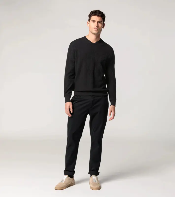 PORSCHE DESIGN Jacquard Sweater Svetr společenský žakárový se vzorem černá