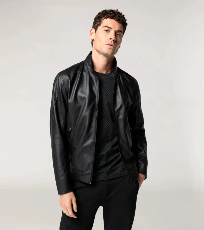 PORSCHE DESIGN Cabrio Leather Jacket Bunda kožená s odnímatelným límcem a podšívkou černá