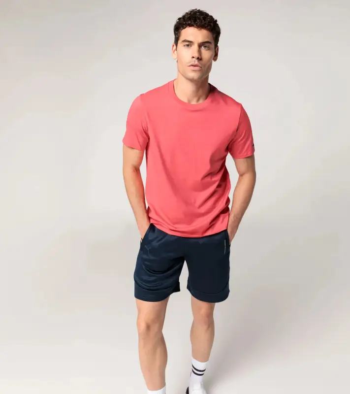 PORSCHE DESIGN T-shirt Essential Tričko volnočasové sportovní s kulatým výstřihem a logem oranžově korálová
