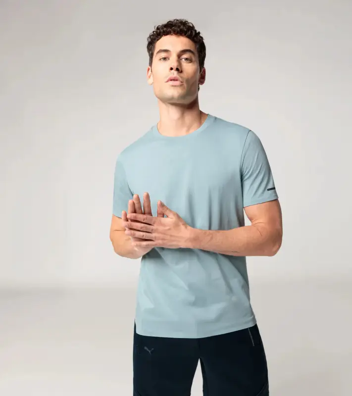 PORSCHE DESIGN T-shirt Essential Tričko volnočasové sportovní s kulatým výstřihem a logem mátová zelená