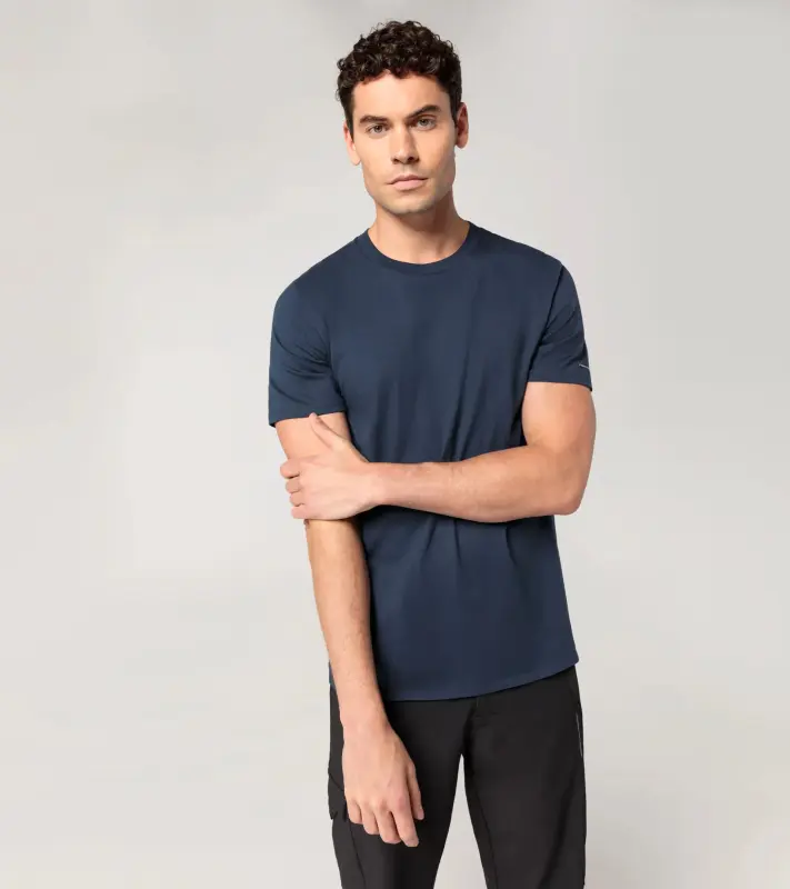 PORSCHE DESIGN T-shirt Essential Tričko volnočasové sportovní s kulatým výstřihem a logem tmavě modrá