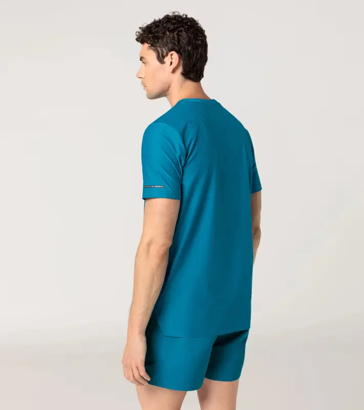 PORSCHE DESIGN Hexagon T-shirt Tričko volnočasové sportovní s kulatým výstřihem logem a šestihranným vzorem modrá