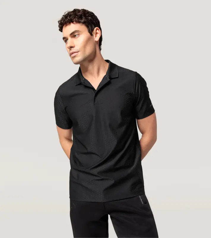 PORSCHE DESIGN Hexagon Polo Shirt Polokošile tričko s límečkem a knoflíčky se šestihranným vzorem černá