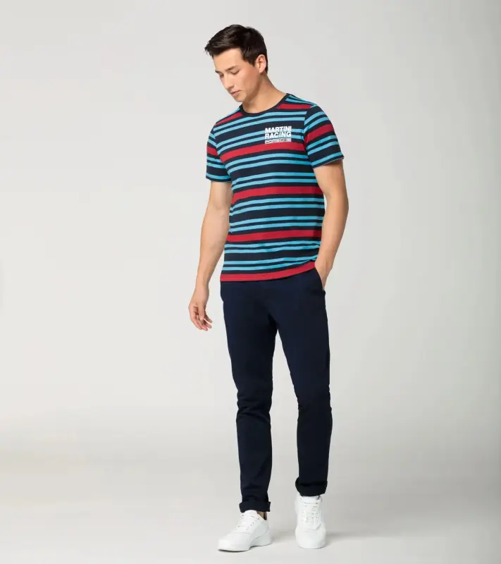 PORSCHE T-Shirt Unisex MARTINI RACING® Tričko s kulatým výstřihem s proužkovaným vzorem soutěžních vozů