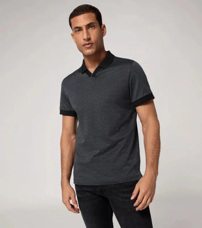 PORSCHE DESIGN Targa polo shirt Polokošile tričko s límečkem žakárové s výrazným vzorem pepita černošedá
