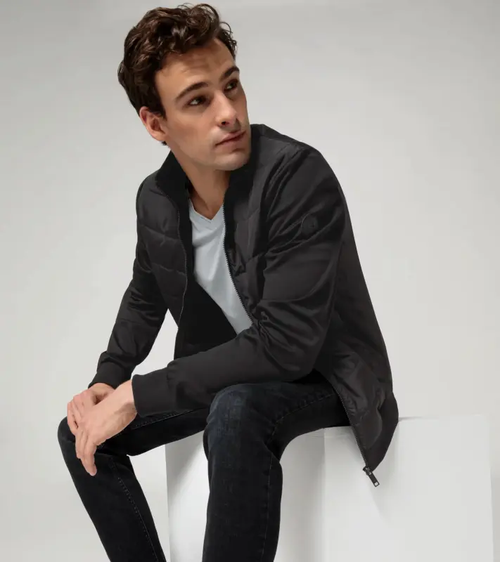 PORSCHE DESIGN Hybrid cardigan Mikina a rozepínací svetr na zip v jednom prošívaná ze dvou materiálů a úplety černá